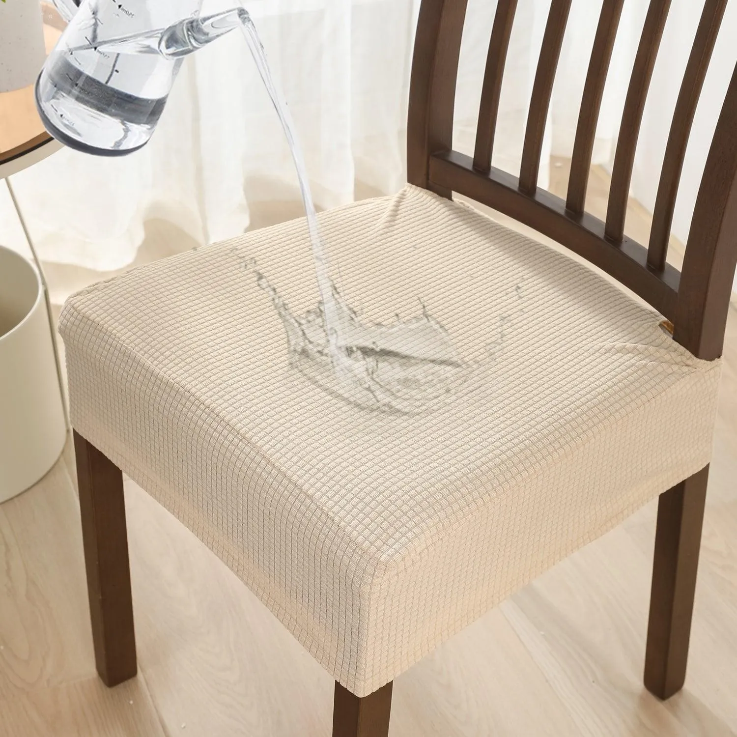 100% Waterproof Jacquard Dining Chair Seat Cushion Cover, Beige