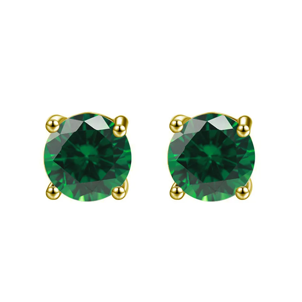 10k Yellow Gold Plated 2 Ct Round Created Emerald Stud Earrings