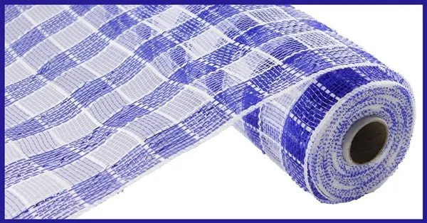 10" Deco Poly Mesh: Metallic Check Blue/White