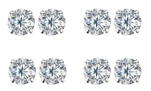 18k White Gold Plated 2Ct Round White Sapphire Set Of Four Stud Earrings