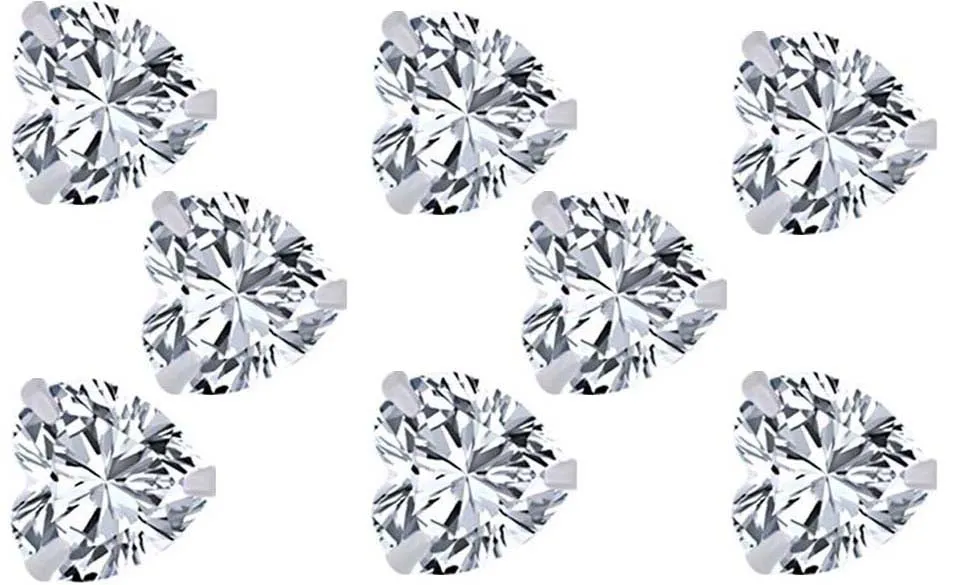 18k White Gold Plated 4mm 4Ct Heart White Sapphire Set Of Four Stud Earrings