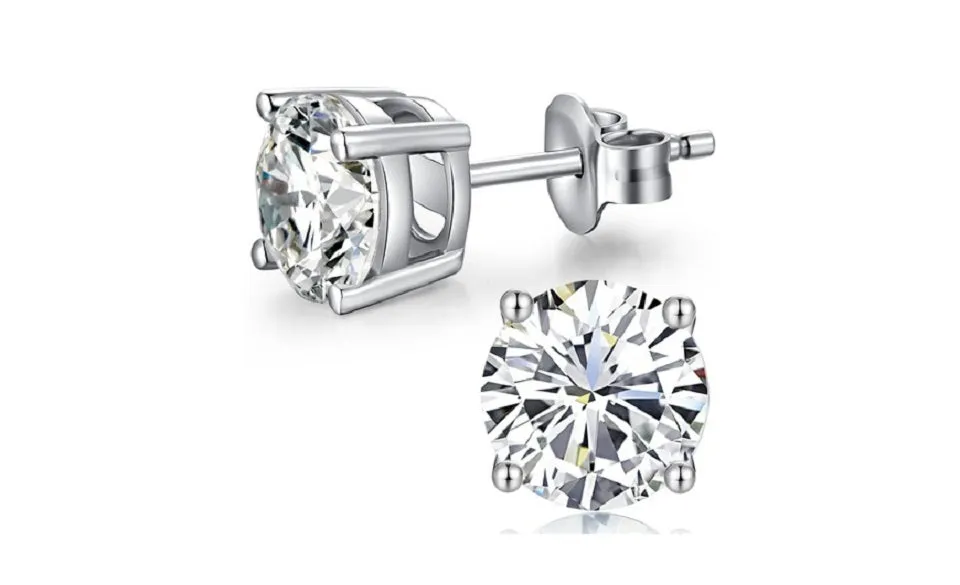 18k White Gold Plated Created White Sapphire 4Ct Round Stud Earrings