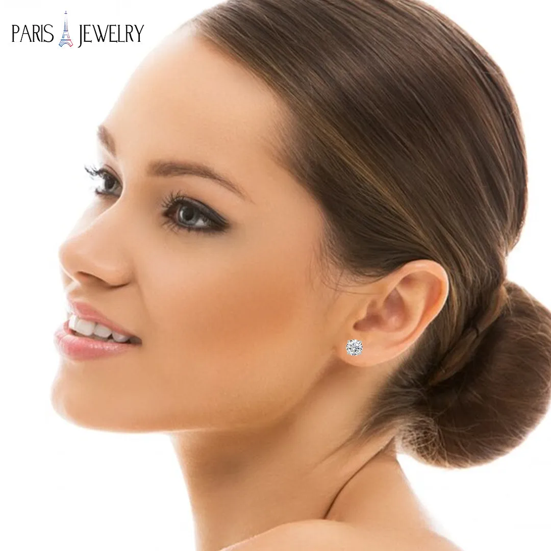 18k White Gold Plated Created White Sapphire 4Ct Round Stud Earrings