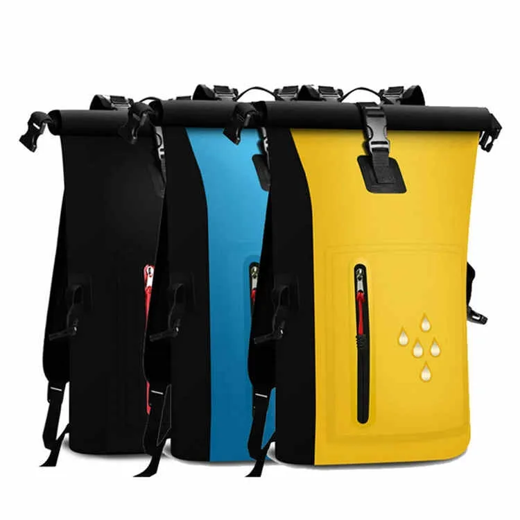 25L Waterproof Backpack Waterproof Bucket Bag With Reflective Strip(Blue)