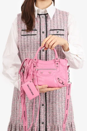 Balenciaga Pink Leather Mini Classic City Bag with Logo Strap