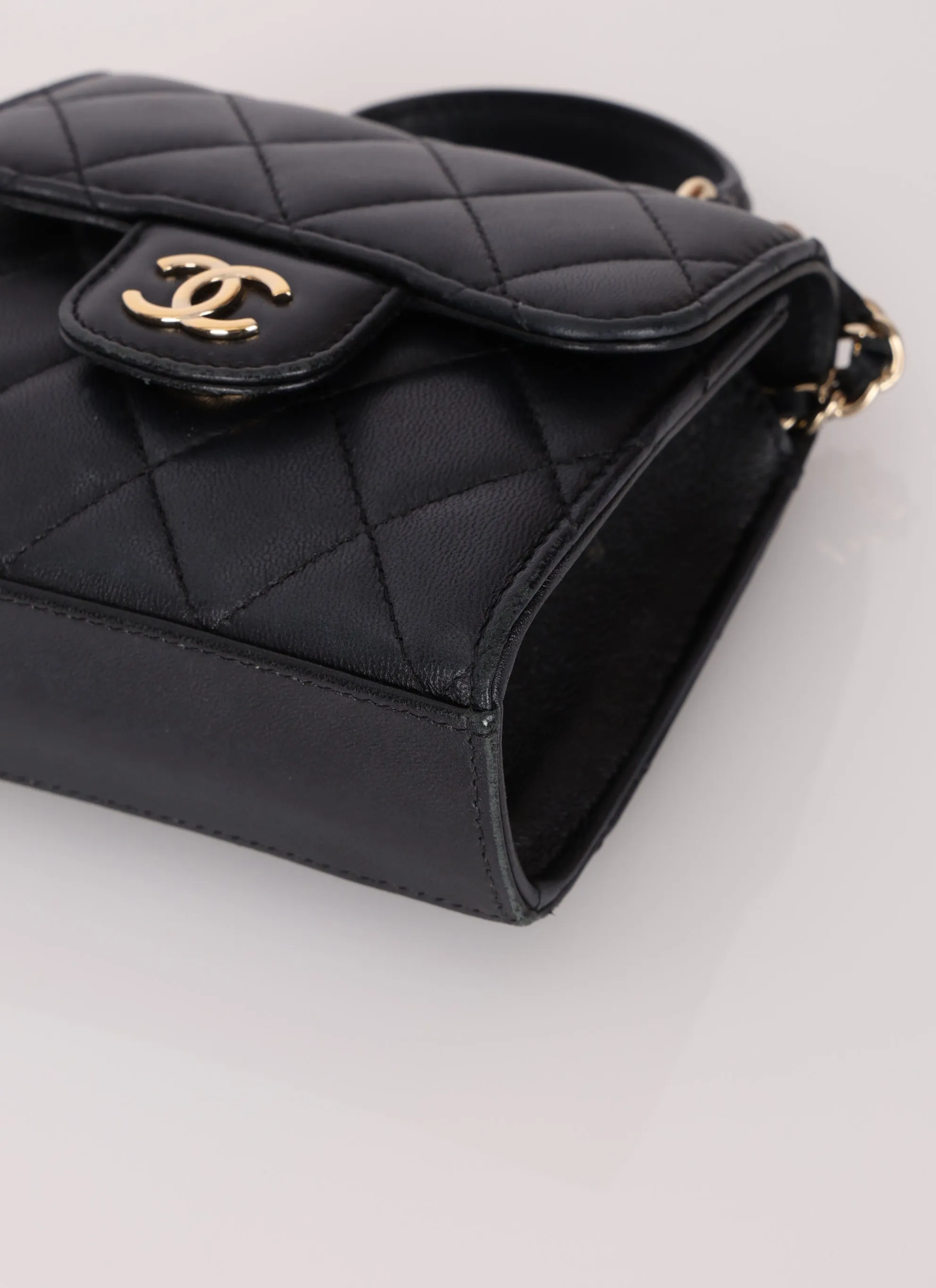 Chanel 2022 Lambskin Mini Square Top Handle Crossbody