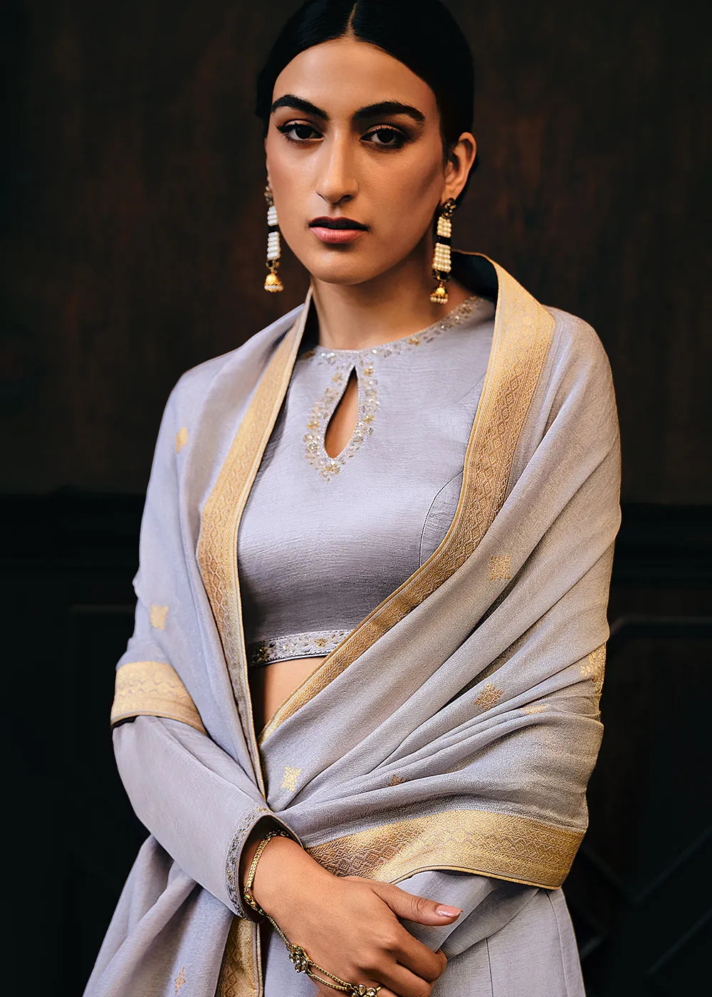 Flint Grey Viscose Silk Lehenga Choli With Heavy Handwork Embroidery