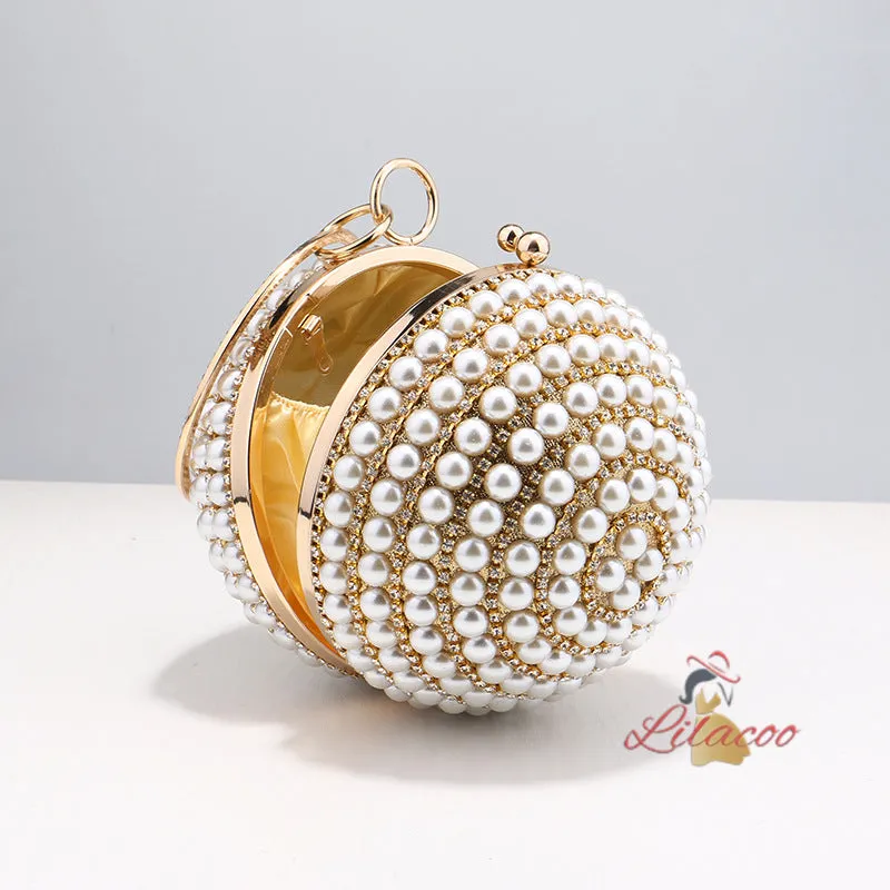 Hand-held Small Round Pearl Dinner Bag