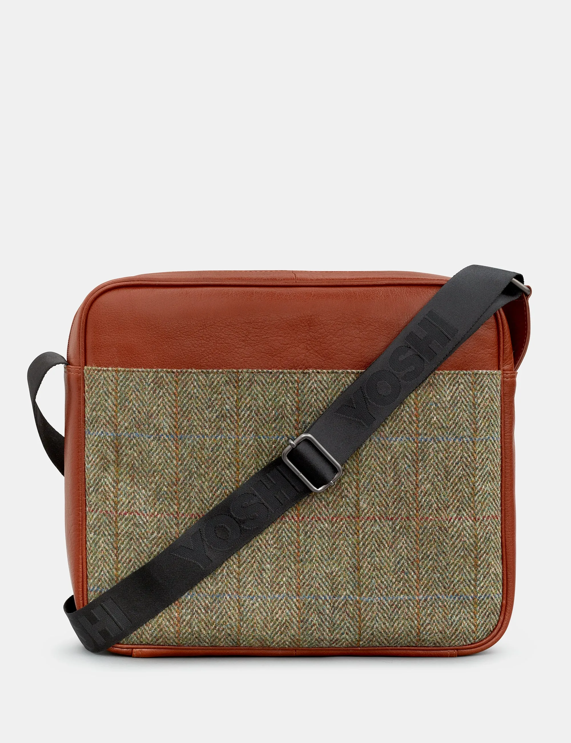 Highland Cow Harris Tweed & Brown Leather Messenger Bag