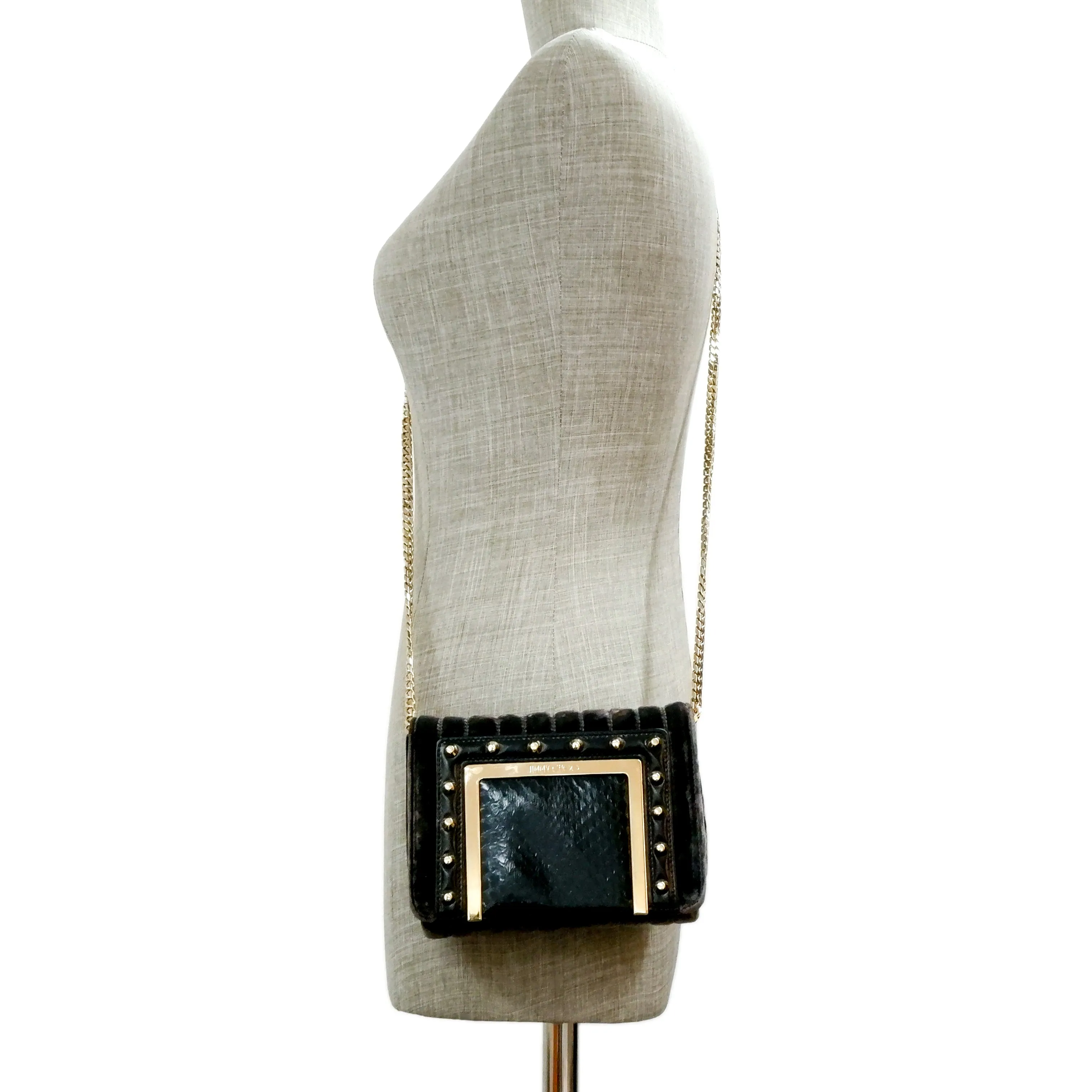 Jimmy Choo Clutch With Strap Velvet Python Stud Black
