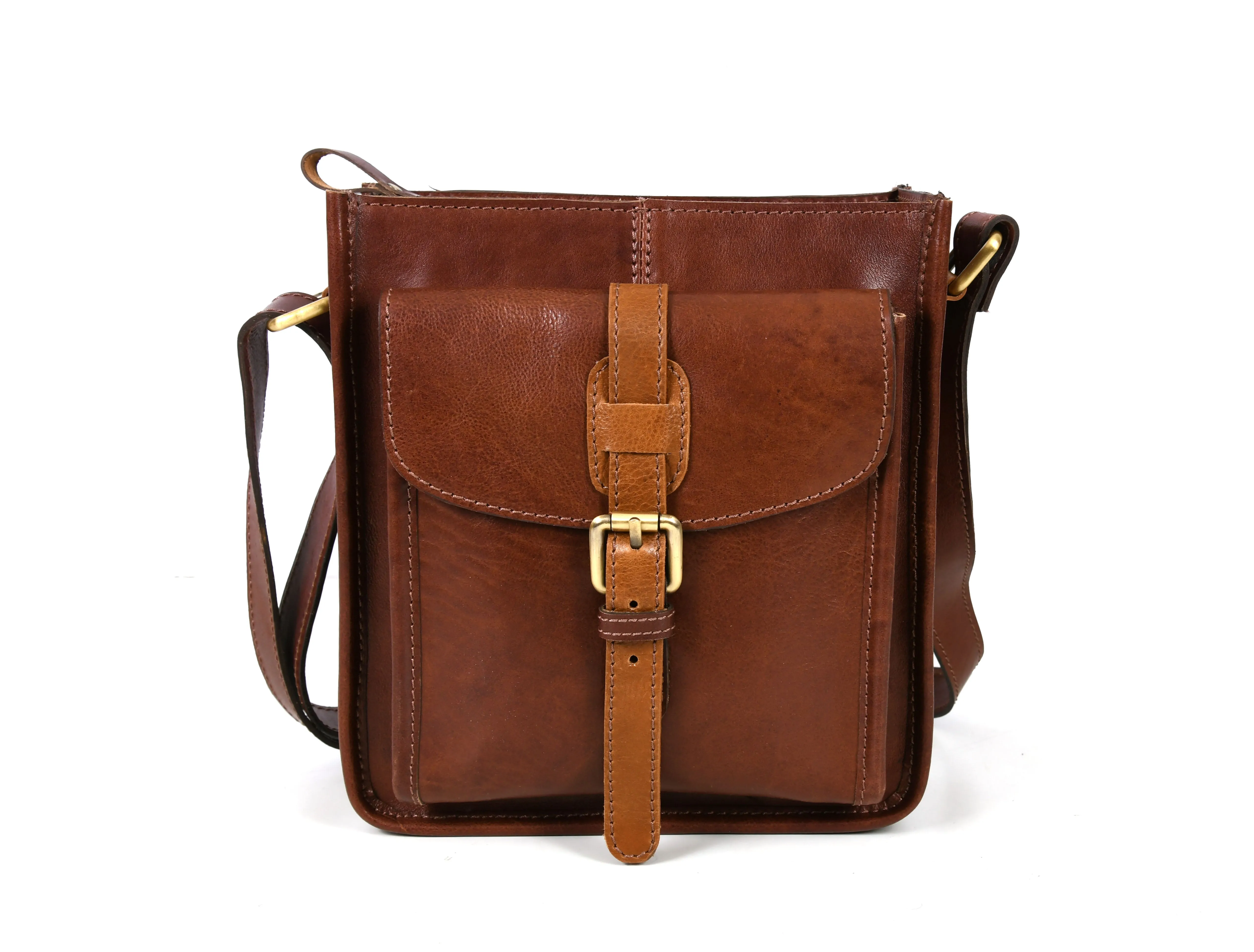 Leather Flight Crossbody Bag - Chestnut Brown