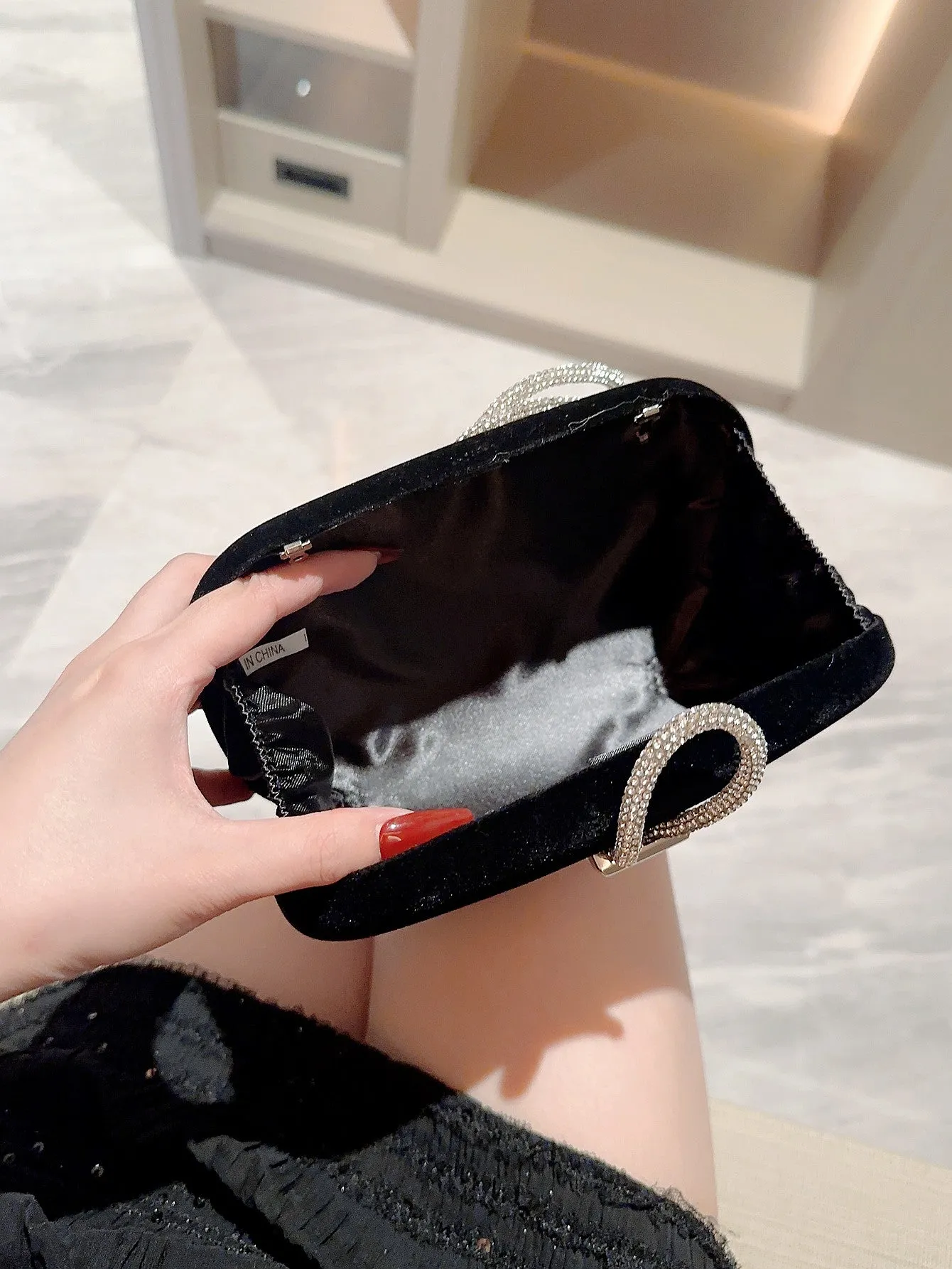 Metallic Diamond Decorated Box Clutch Evening Bag