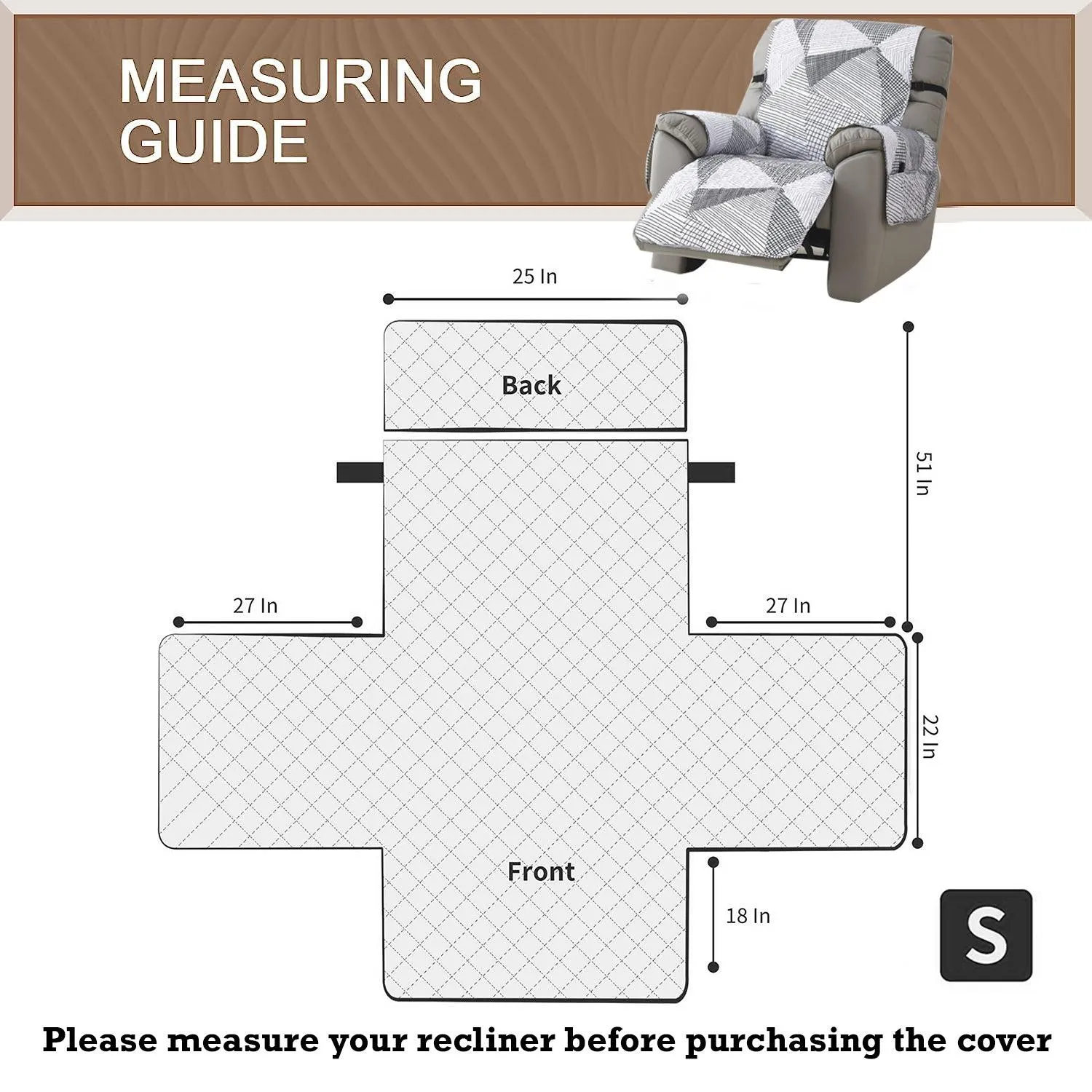 Quilted Recliner Water Repellent & Waterproof Cover for Small / Large - Snow White Black Geometry