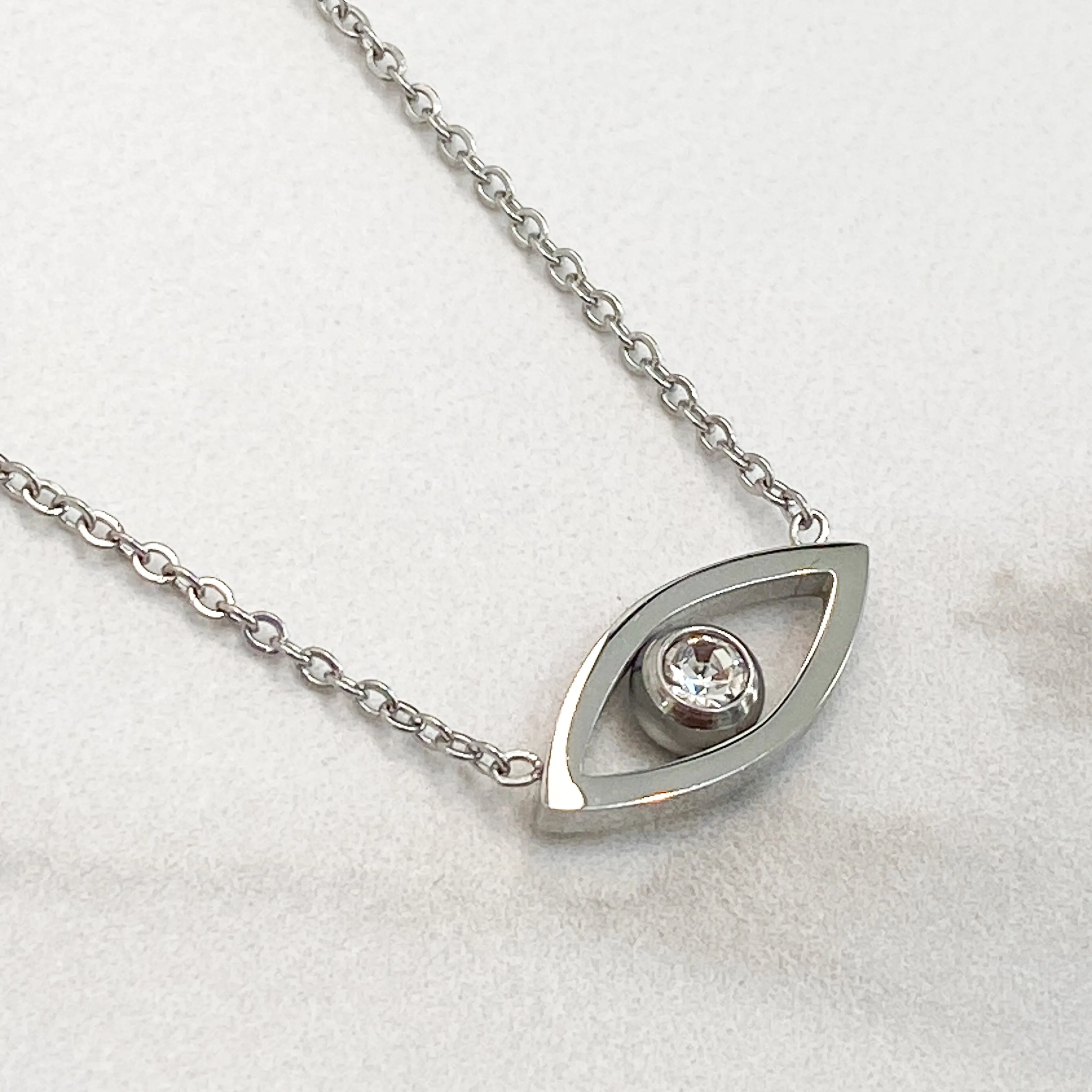 SASA Silver Evil Eye Crystal Pendant Necklace
