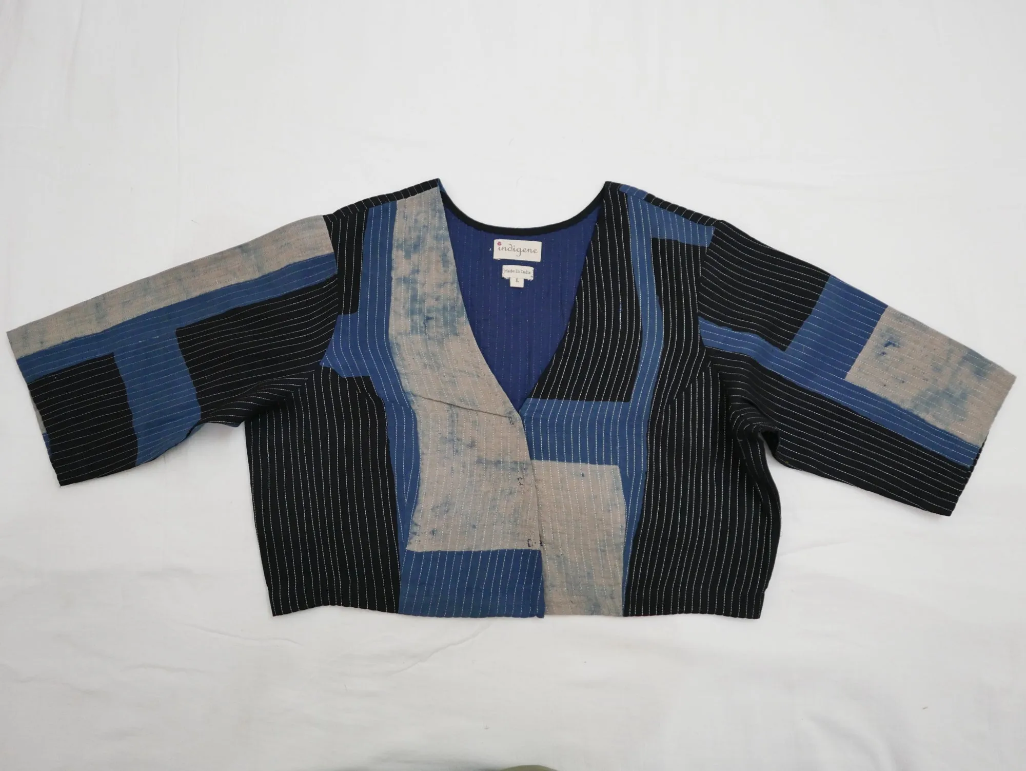 V neck Zari Quilted Blouse (Black & Blue)